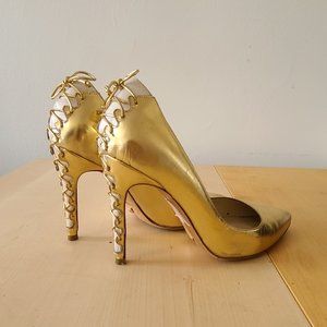 Alexandra Neel Corset Laced Heel Gold - size 7.5